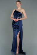 Длинное Атласное Платье Для Помолвки Темно-синий ABU3088