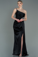 Длинное Атласное Платье Для Помолвки Черный ABU3088