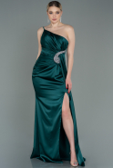 Длинное Атласное Платье Для Помолвки Изумрудно-зеленый ABU3088