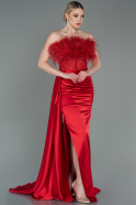 Длинное Атласное Вечернее Платье красный ABU3091