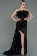 Длинное Атласное Вечернее Платье Черный ABU3091