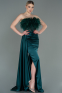Длинное Атласное Вечернее Платье Изумрудно-зеленый ABU3091
