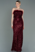 Длинное Чешуйчатое Вечернее Платье Бордовый ABU3067