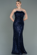 Длинное Чешуйчатое Вечернее Платье Темно-синий ABU3067