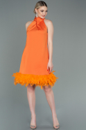 Короткое Атласное Платье Оранжевый ABK1576