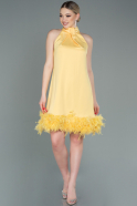 Короткое Атласное Платье Лимонный ABK1576