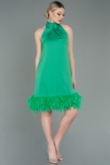 Короткое Атласное Платье зелёный ABK1576