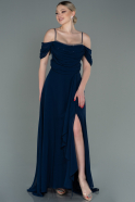 Длинное Шифоновое Вечернее Платье Темно-синий ABU3093