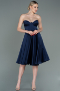 Короткое Атласное Платье Темно-синий ABK1734