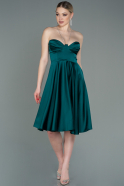 Короткое Атласное Платье Изумрудно-зеленый ABK1734