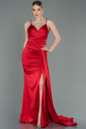Длинное Атласное Вечернее Платье красный ABU3095
