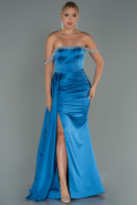 Длинное Атласное Вечернее Платье Индиго ABU2618