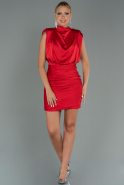 Короткое Атласное Платье красный ABK1742