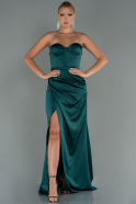 Длинное Атласное Выпускное Платье Изумрудно-зеленый ABU3094