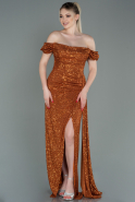 Длинное Чешуйчатое Вечернее Платье Цвет корицы ABU2987