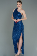 Длинное Платье С Чешуйчатым Узором Ярко-синий ABU3119