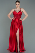 Длинное Атласное Вечернее Платье красный ABU2583