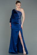 Длинное Атласное Вечернее Платье Темно-синий ABU3061