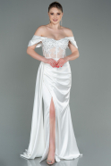 Длинное Атласное Вечернее Платье Белый ABU3818