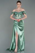 Длинное Атласное Вечернее Платье Бирюзовый ABU3997