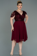 Большое Короткое Шифоновое Платье Бордовый ABK1376