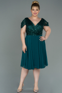 Большое Короткое Шифоновое Платье Изумрудно-зеленый ABK1376