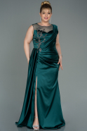 Большое Атласное Платье Изумрудно-зеленый ABU3125