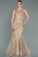 Длинное Вечернее Платье Русалка Золотой ABU2988