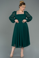 Большое Миди Шифоновое Платье Изумрудно-зеленый ABK1753