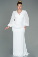 Длинное Шифоновое Вечернее Платье Белый ABU3096