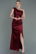 Длинное Атласное Выпускное Платье Бордовый ABU3138