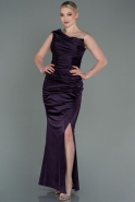 Длинное Атласное Выпускное Платье Тёмно-пурпурный ABU3138