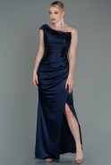 Длинное Атласное Выпускное Платье Темно-синий ABU3138
