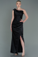 Длинное Атласное Выпускное Платье Черный ABU3138