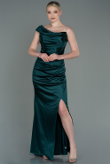 Длинное Атласное Выпускное Платье Изумрудно-зеленый ABU3138