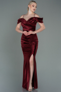 Длинное Атласное Вечернее Платье Бордовый ABU3139