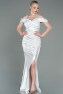 Длинное Атласное Вечернее Платье Белый ABU3139