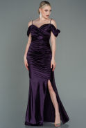 Длинное Атласное Вечернее Платье Тёмно-пурпурный ABU3139
