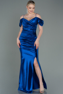 Длинное Атласное Вечернее Платье Ярко-синий ABU3139
