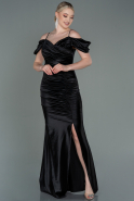 Длинное Атласное Вечернее Платье Черный ABU3139