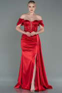 Длинное Атласное Вечернее Платье красный ABU3100