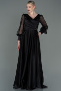Длинное Атласное Вечернее Платье Черный ABU3143