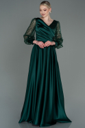 Длинное Атласное Вечернее Платье Изумрудно-зеленый ABU3143