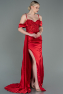 Длинное Атласное Вечернее Платье красный ABU3146