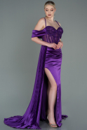 Длинное Атласное Вечернее Платье Пурпурный ABU3146