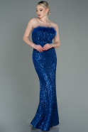 Длинное Чешуйчатое Вечернее Платье Ярко-синий ABU3067