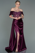 Длинное Атласное Вечернее Платье Вишневый ABU3895
