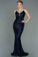 Длинное Вечернее Платье Русалка Темно-синий ABU892