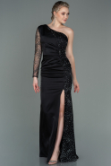 Длинное Атласное Вечернее Платье Черный ABU3162