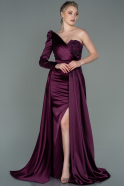 Длинное Атласное Вечернее Платье Вишневый ABU2610